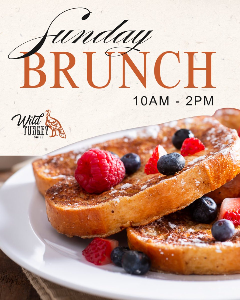 wildturkeygrill's tweet photo. Sunday Brunch at Wild Turkey Grill! 🥂

Start your day the delicious way and join us for brunch tomorrow from 10 AM–2 PM! 🍳☕

Enjoy a relaxing morning with great food, refreshing drinks, and the perfect atmosphere to catch up with friends and family. https://t.co/zd5hl31Bl9