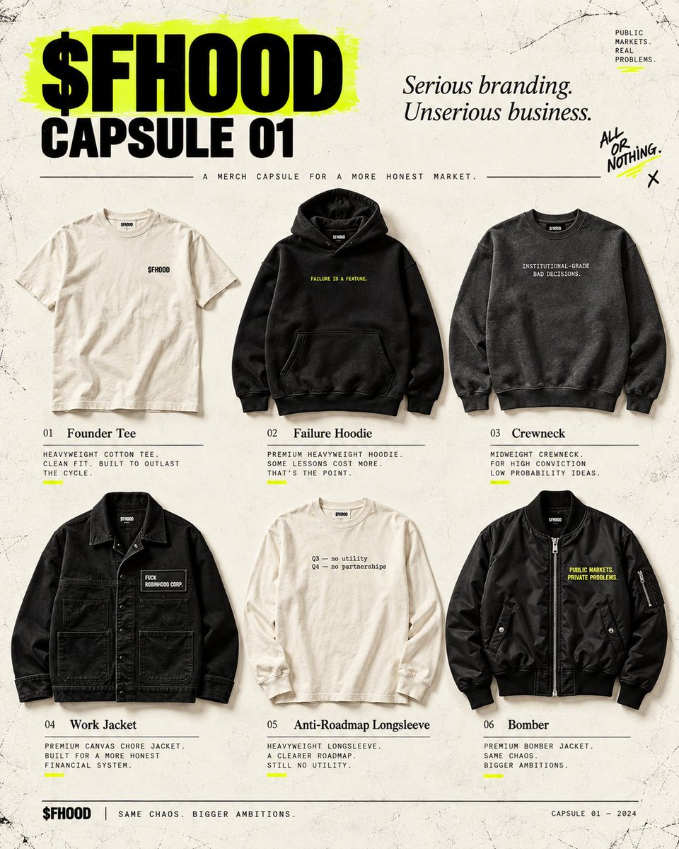 0xBizz's tweet photo. straight from the streets to your shoulders.

Fuck Robinhood merch is here.

flex it. wear it. don’t get rekt.

because apparently the quality of the project doesn’t matter.

materials do. fabric does. fit does.