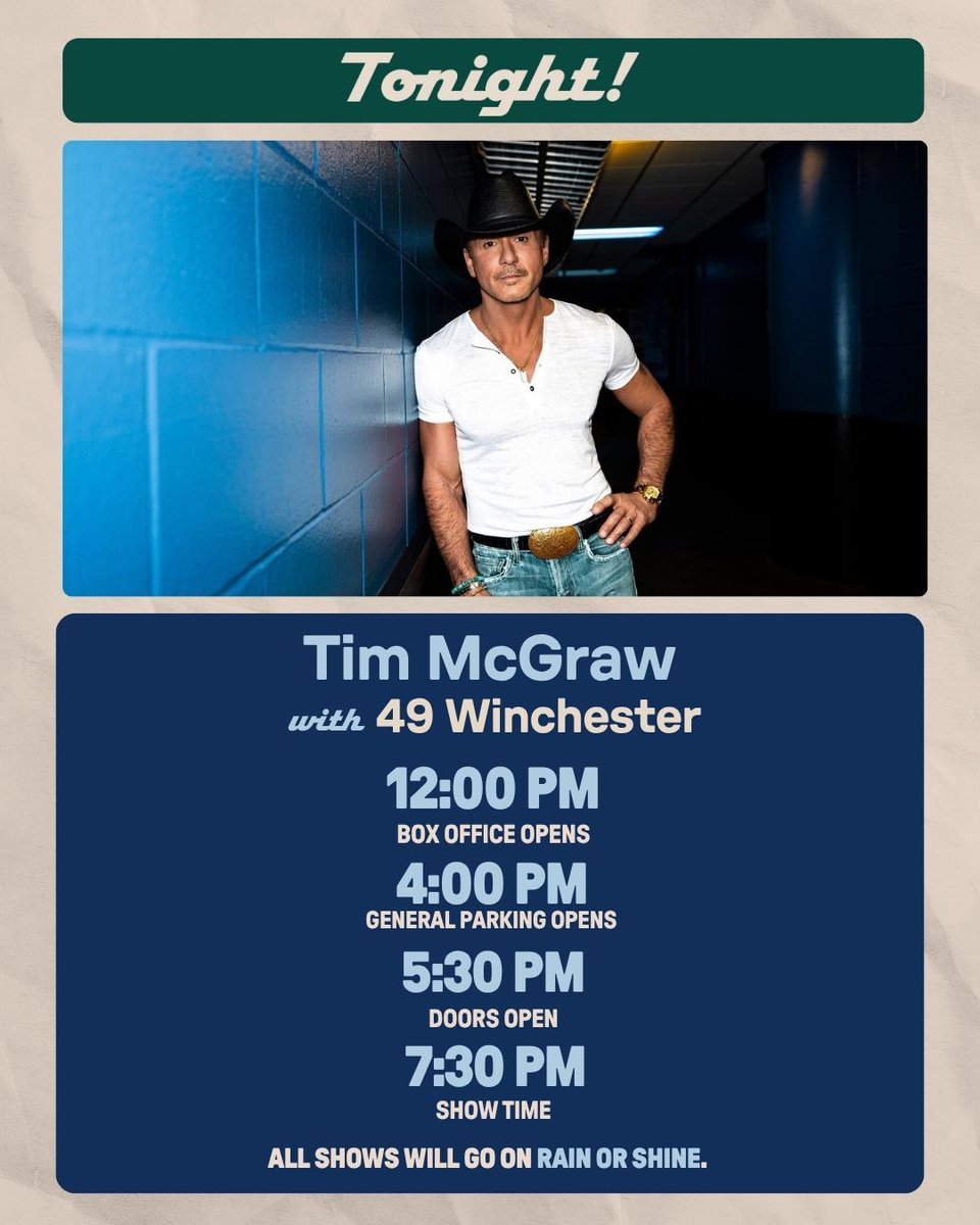 ithinkfiamp's tweet photo. 🎸 TONIGHT! (9/26) Tim McGraw with 49 Winchester takes the stage at iTHINK Financial Amphitheatre!

❓Need more info? Visit https://t.co/rQGvp1La30 https://t.co/iq89AGDW3R