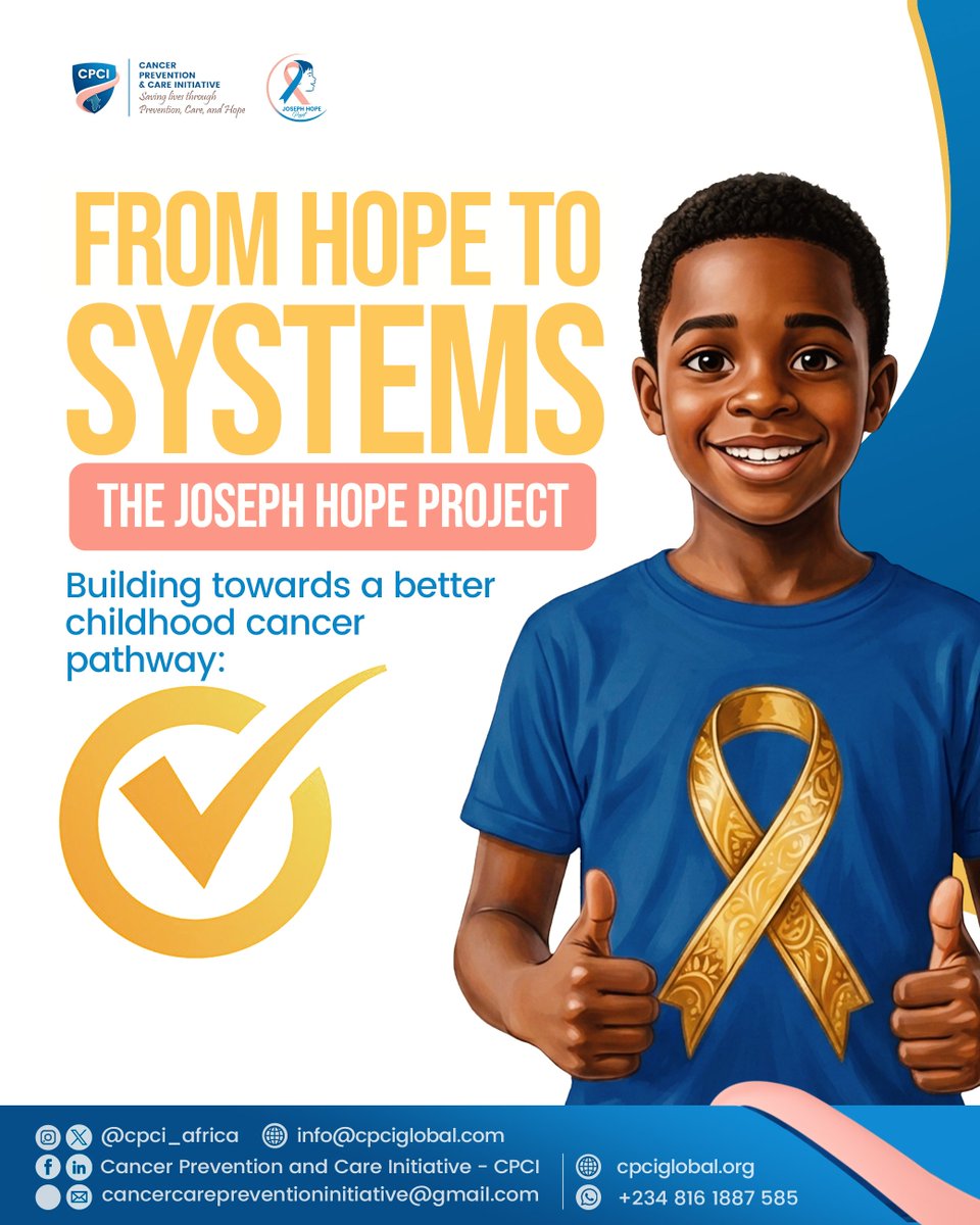 cpci_africa's tweet photo. From awareness to stronger systems. 💛

The Joseph Hope Project brings our thinking around recognition, referral, care, family support, data and research into one connected vision:

Stronger childhood cancer pathways.

#GoGoldWithCPCI #ChildhoodCancer #JosephHopeProject  @UNICEF https://t.co/Z21GEq6wiu