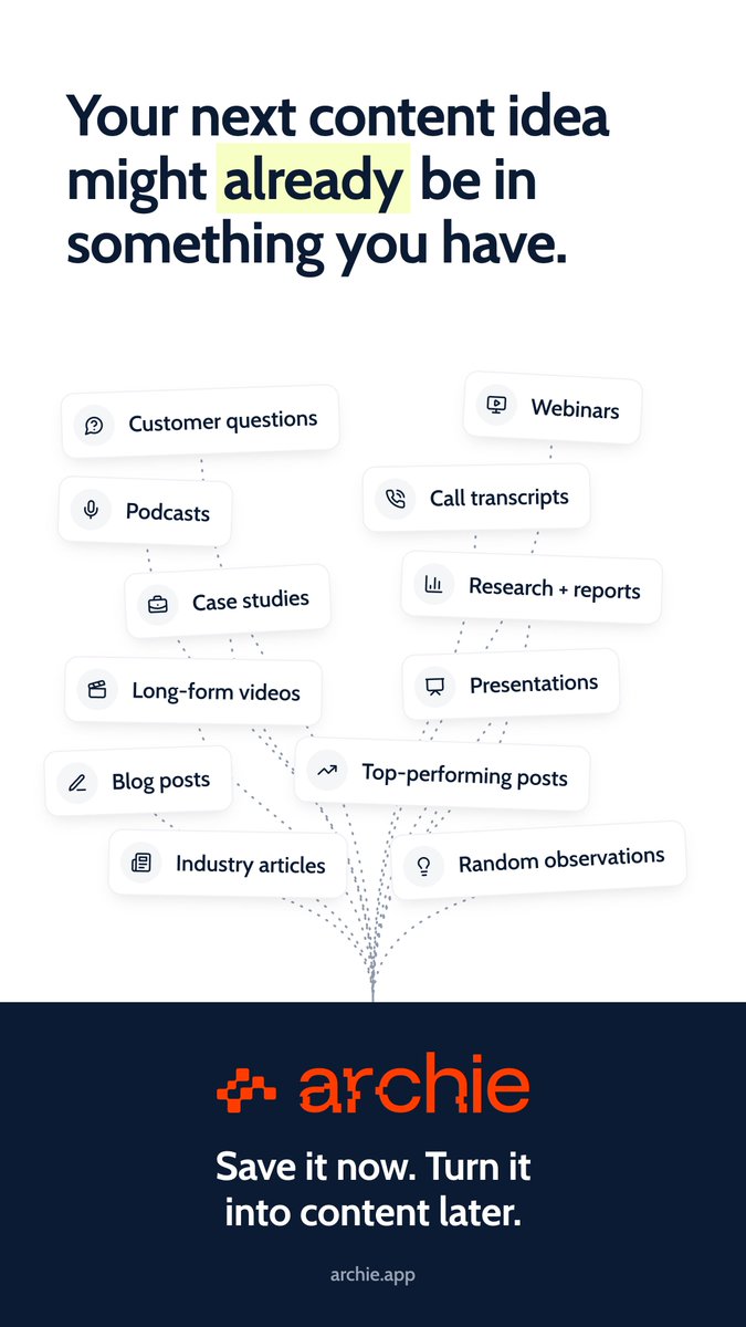AgoraMatt's tweet photo. Since using Archie, I save so much more: customer questions, research, and ideas worth talking about.
Instead of staring at a blank page, I just pay attention to what I'm already learning and let Archie find the ideas. It's so much easier.
@Agorapulse
#ArchieByAgorapulse https://t.co/m6pWFg7C56