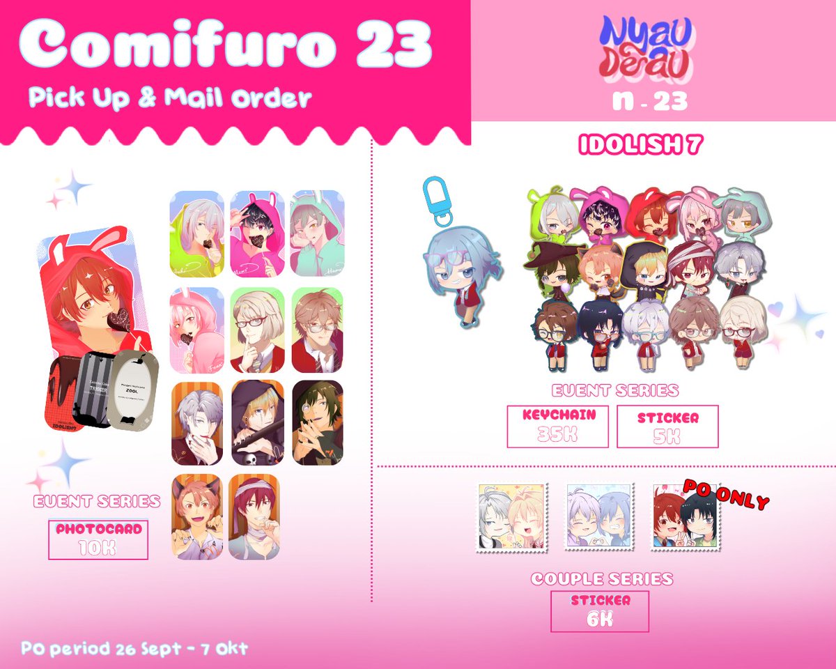 Kurcilily_14's tweet photo. [like &amp; shares appreciated] 💖💖
Hi guyss~
Finally my catalogue for #CF23 PICKUP BOTH DAYS &amp; MAIL

🗓 26 - 7 okt
🧶 Nyau Deau (N-23A) 
✨ TWST, Idolish7, PANDAVVA, Natsume-cho, CoolDojiDanshi, Originals, RE9, ZZZ
🔗PO LINK (3)👇

(1/3) 

#cf23catalogue #cf23 #comifuro23 https://t.co/UXHdvxVLTt