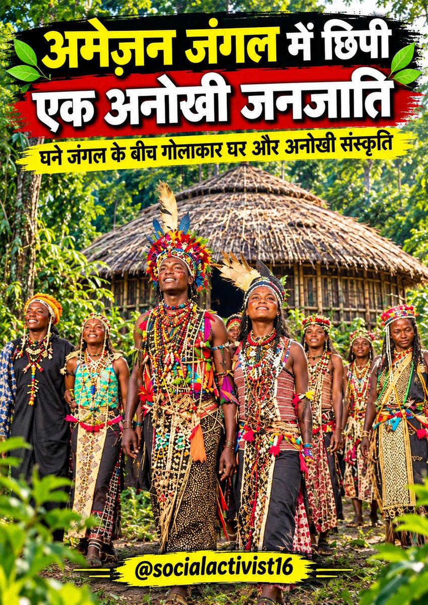 PoliticalT8873's tweet photo. 🌿 अमेज़न के घने जंगलों में रहने वाली कुछ आदिवासी समुदायों की जीवनशैली और पारंपरिक संस्कृति आज भी बेहद अनोखी है। गोलाकार सामुदायिक घर, पारंपरिक पहनावा और प्रकृति से जुड़ी जीवनशैली उनकी सांस्कृतिक पहचान का महत्वपूर्ण हिस्सा हैं।
ऐसी अनोखी संस्कृतियों के बारे में जानना और उनकी more https://t.co/qE2liRtkqC