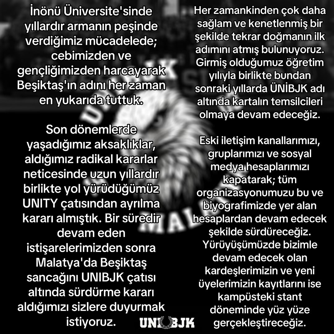 unibjkmalatya's tweet photo. DUYURUMUZDUR! 🦅⚔️
#OurCampusesOurRules 
#UNIBJKMalatya
#inönüüniversitesi https://t.co/FoIVWeDEtI