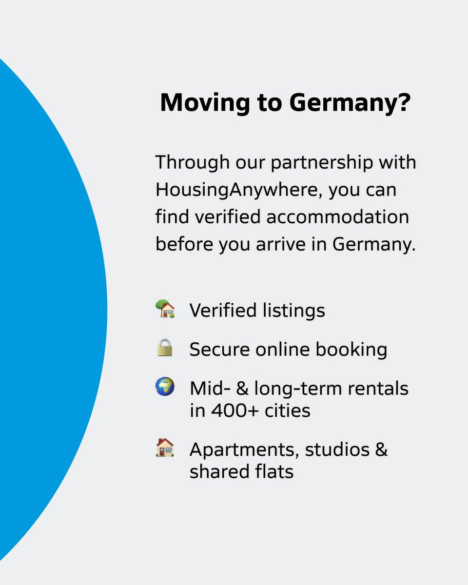 KerrieTrier's tweet photo. Looking for accommodation in Germany? HousingAnywhere offers verified listings, secure online booking, and an exclusive 20% discount on booking fees. Find shared flats, studios, or apartments and make your move easier. Sign up via our partner page. https://t.co/SltW0eWluY