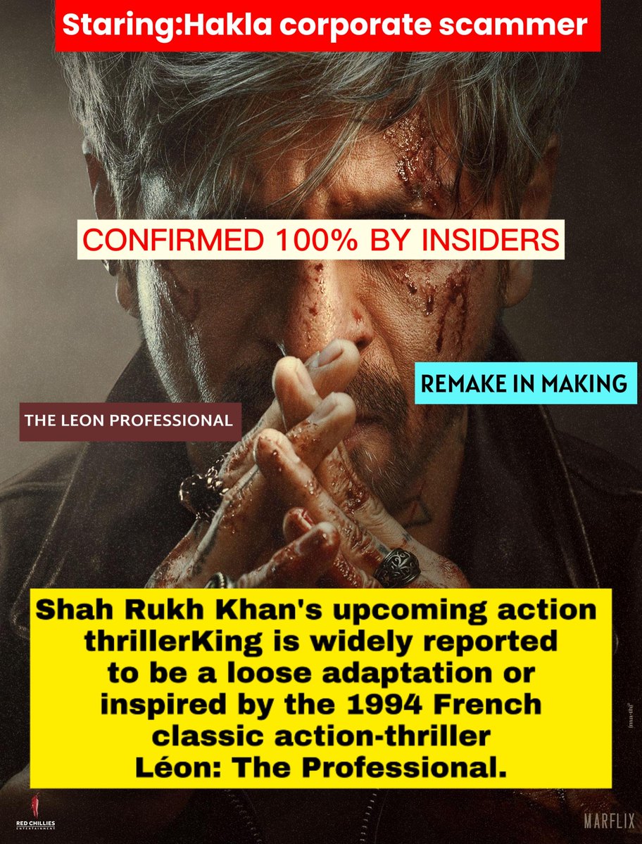 HaklorakaBaap's tweet photo. Shah Rukh Khan's upcoming action thriller King is widely reported to be a loose adaptation or inspired by the 1994 French classic action-thriller Léon: The Professional.
100% CONFIRMED BY TRADE ANALYSTS.
#Srk #Shahrukhkhan #hakla #king (ling) ... https://t.co/ghAD7Pu9No