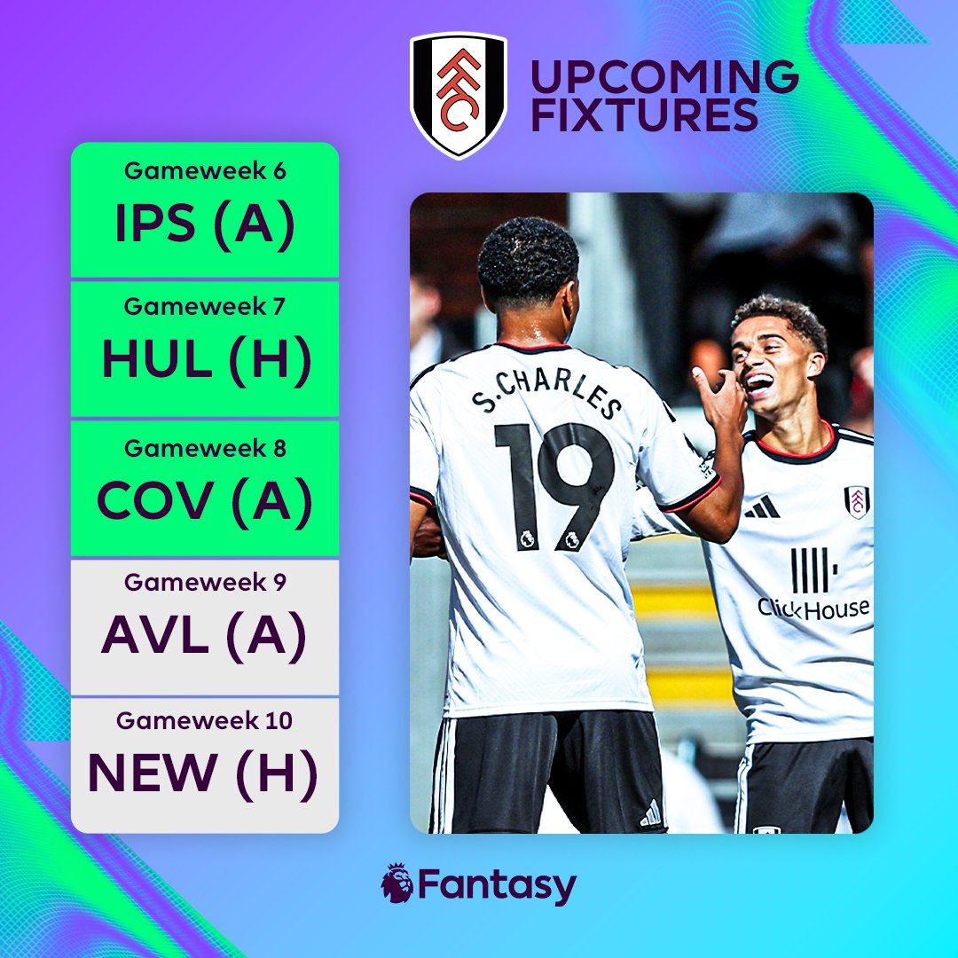 OfficialFPL's tweet photo. Time to bring in Fulham assets? 🤔

One of three teams yet to win a match this season, Fulham face the three promoted teams in their next three Gameweeks 👀 https://t.co/up08yhMS56