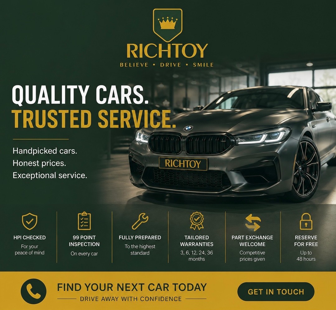 JaneePolligy's tweet photo. Quality cars. Trusted service. At Richtoy, we make buying your next car simple, enjoyable, and stress-free. Handpicked vehicles, 99-point inspections, HPI checks, warranties, part exchange, and free 48-hour reservations. https://t.co/MHFSM4rxgx