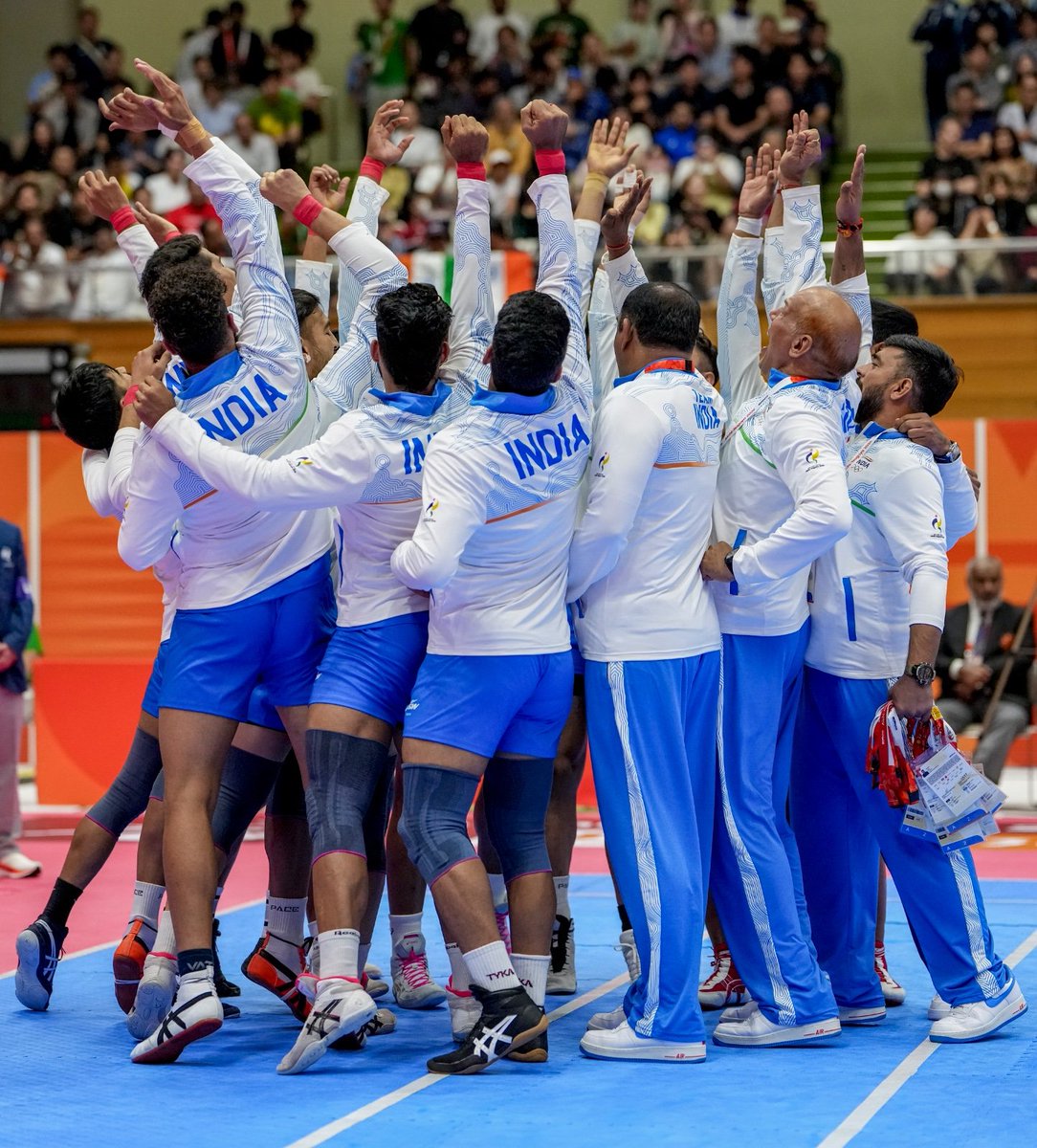 PMOIndia's tweet photo. Champions once again! 

Congratulations to our Men’s Kabaddi Team on retaining the Asian Games Gold. Their determination has brought immense pride to the nation. Their success will also motivate several upcoming players. 

Best wishes to the entire team for their future endeavours: PM @narendramodi