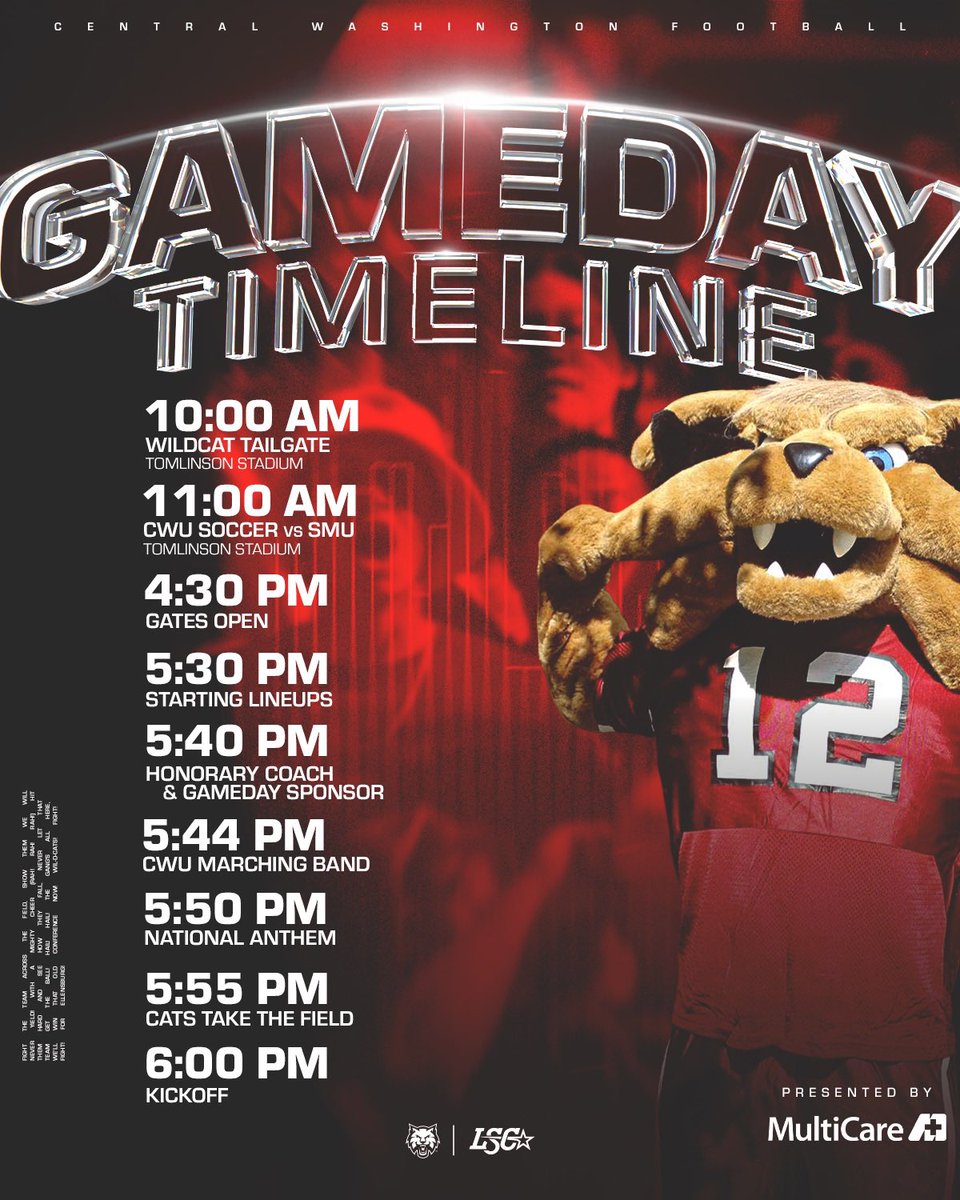 CWUAthletics's tweet photo. Time to let the ‘Cats loose 😼

🆚Sul Ross State
⏰6:00 PM
📍Ellensburg, WA (Tomlinson Stadium)
📺FloCollege

#reigncrimson https://t.co/88qWtAHTca