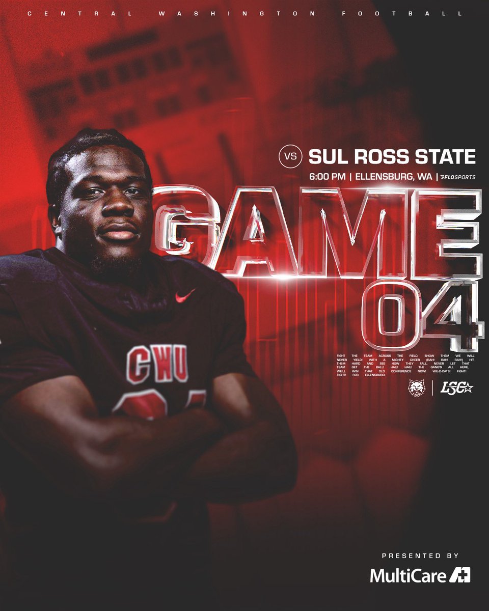 CWUAthletics's tweet photo. Time to let the ‘Cats loose 😼

🆚Sul Ross State
⏰6:00 PM
📍Ellensburg, WA (Tomlinson Stadium)
📺FloCollege

#reigncrimson https://t.co/88qWtAHTca