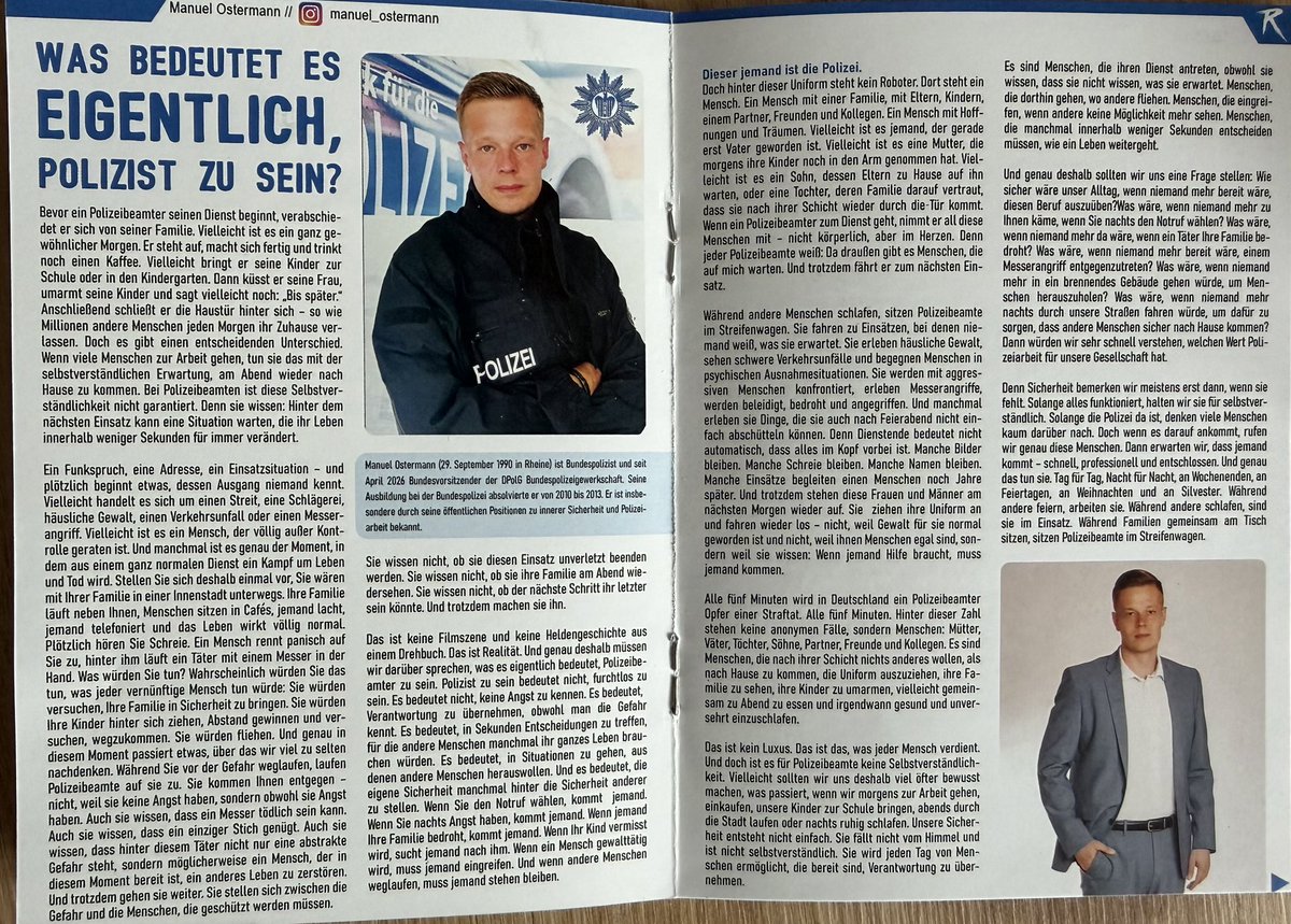 M_Ostermann's tweet photo. Was bedeutet es eigentlich, Polizist zu sein?
Es bedeutet, Verantwortung zu übernehmen, wenn andere weglaufen.
Es bedeutet, Menschen zu schützen, wenn sie selbst nicht mehr weiterwissen.
Es bedeutet, täglich Entscheidungen zu treffen, die Leben verändern können.
Aber es bedeutet auch, selbst Mensch zu bleiben.
Denn hinter jeder Uniform steckt ein Mensch. Mit Ängsten. Mit Belastungen. Mit Grenzen.
Meine Sicht auf den Polizeiberuf könnt ihr jetzt im RAID Magazin nachlesen.
Und damit endet die Geschichte nicht.
Im Januar 2027 erscheint mein neues Buch:
„Der letzte Notruf“.
Über diejenigen, die jeden Tag für andere da sind.
Über das, was sie dabei zurücklässt.
Und über eine Gesellschaft, die viel zu oft vergisst zu fragen:
Wer hilft eigentlich denen, die uns helfen?
Jetzt vorstellbar.
https://t.co/k8cOQiEpmP