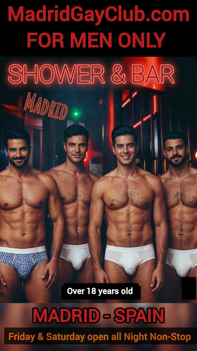 Angelon__Angel's tweet photo. If you're from #NewYork or #Boston and heading to Madrid, come to Chueca and join the #gay fun.

​MEN ONLY NIGHT with no holding back.

Fridays and Saturdays open all night.

​Sessions with dress code: underwear only or nude.

​SHOWER &amp; BAR
Pelayo, 25 Madrid https://t.co/hZB4vkG9oV