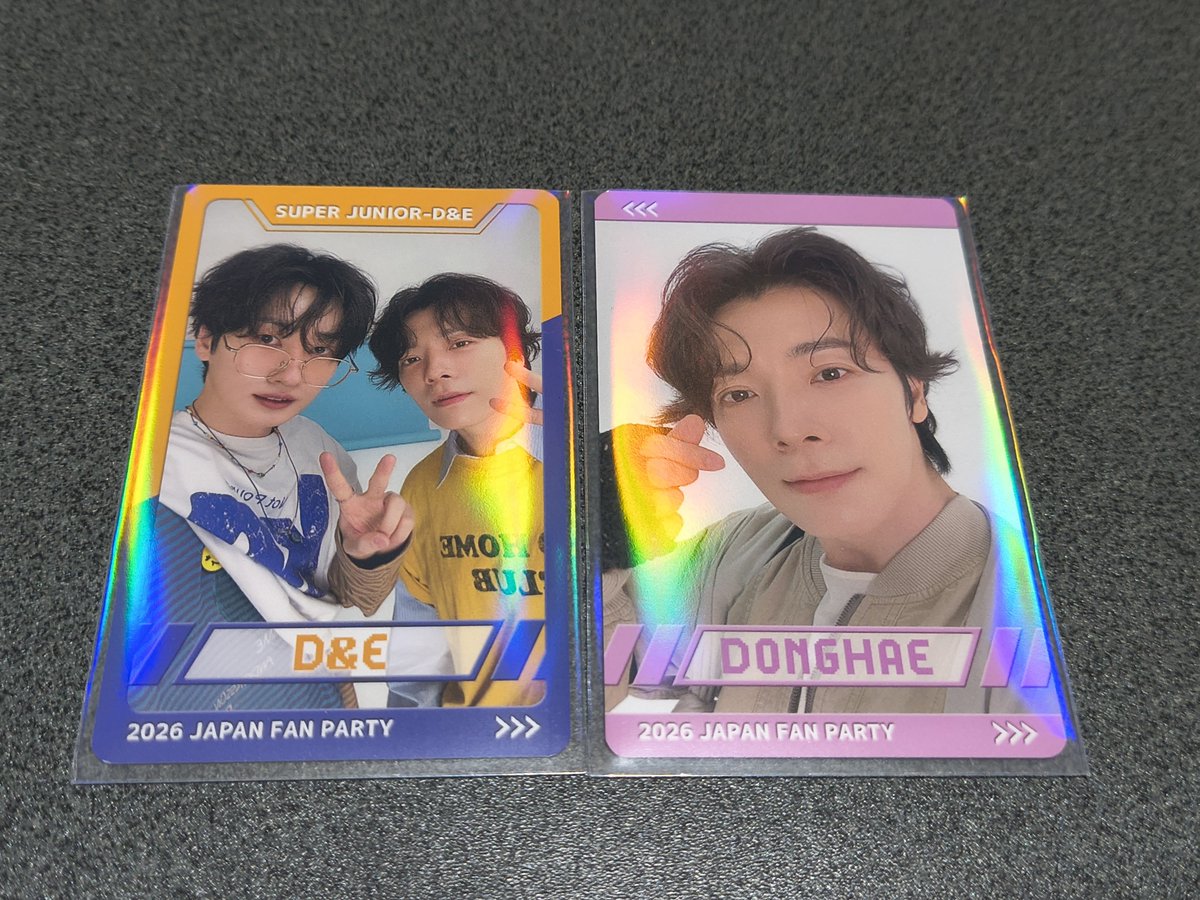 emi__jyo's tweet photo. SUPER JUNIOR-D&amp;E 
2026 JAPAN FAN PARTY [ArcaDE] 
ウネ ウニョク ドンへ トレカ 交換

譲：画像のもの

求：ピース → 指ハート
　　ドンヘ → 別のドンヘ

9/27現地交換可能な方いらっしゃいましたら、お気軽にお声がけ下さい😊 https://t.co/CJFHSYktZK
