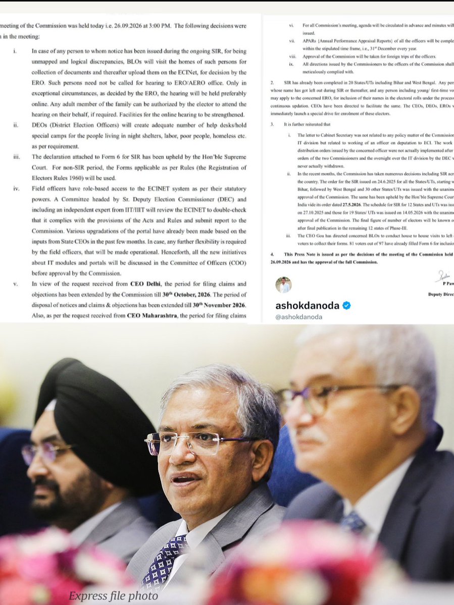 MdHafiz59473117's tweet photo. Gyanesh Kumar held a meeting with Sandhu & Joshi at 3 pm.
All mistakes have admitted, Form 6 has reinstated.
IIT will investigate ECINET, a campaign will be launched to add deleted votes in all states.
This clearly means that votes have stolen in states like Bihar & West Bengal. https://t.co/gmunaGaws7