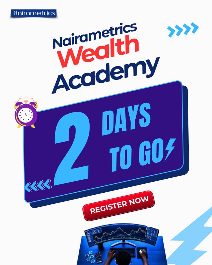 Nairametrics's tweet photo. Where would you rather be on Monday evening? 

With experts, learning how to identify high-return stocks, build a winning portfolio and make smarter wealth-creation decisions with the Nairametrics Wealth Academy.

Secure your seat now before it’s too late.

Click here to register: https://t.co/r9TzFGNC0h

Call/WhatsApp Princewill: 08066465322
Email: princewill.ugwu@nairametrics.com