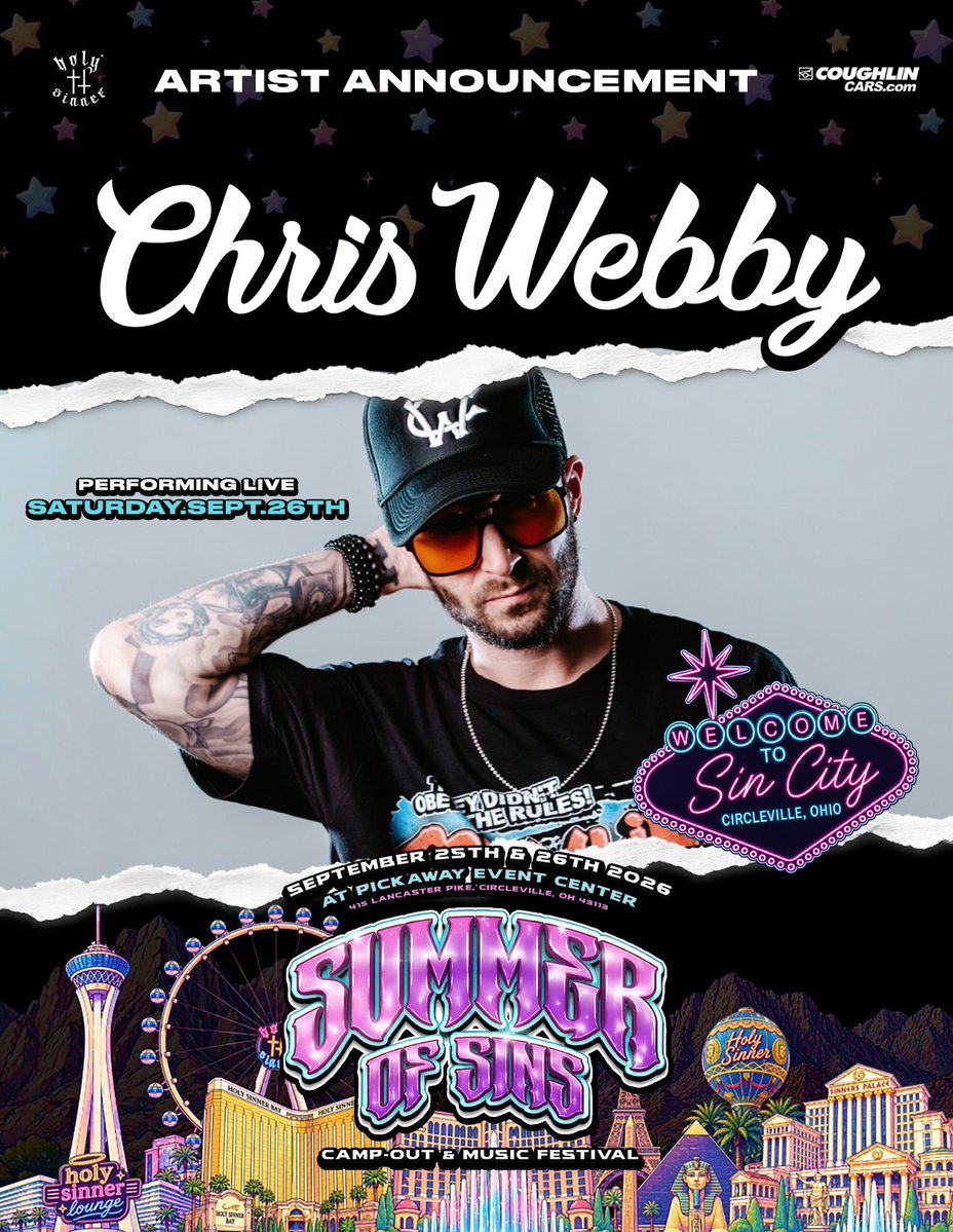 EightyHDMusic's tweet photo. Sinful Saturday.

🎤: @ChrisWebby
📅: TONIGHT
⏰: 8PM
📍: Circleville, OH @ Summer of Sins Festival
🎟️: https://t.co/hUhdHu9nnz https://t.co/9zO73UJ4rq