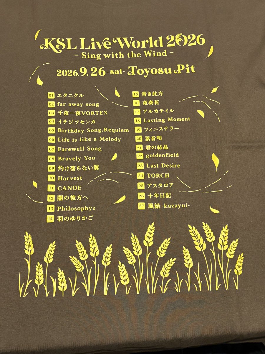 comaguro's tweet photo. KSL Live World 2026 セトリTシャツの背中
#KSL2026 https://t.co/iEAhSLf5BB