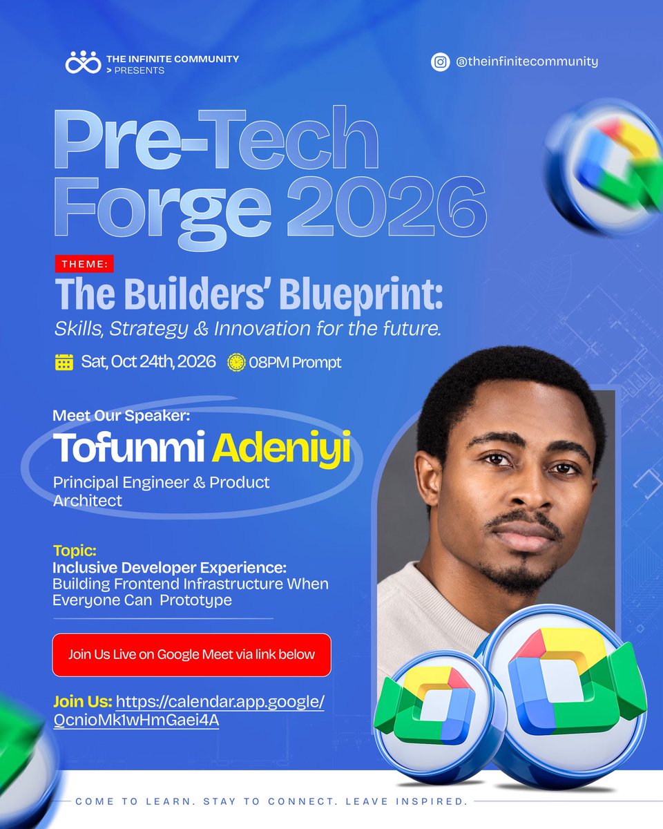 _techforge's tweet photo. It’s getting easier to build a prototype. What does it take to build something that lasts?

Meet our first Pre-TechForge 2026 speaker: Tofunmi Adeniyi, Principal Engineer & Product Architect at Gopaddi.

He’ll be speaking on “Inclusive Developer Experience: Building Frontend Infrastructure When Everyone Can Prototype.”

Bring your questions. We’re getting into the work. 👨🏽‍💻

#PreTechForge2026 #TechForge2026