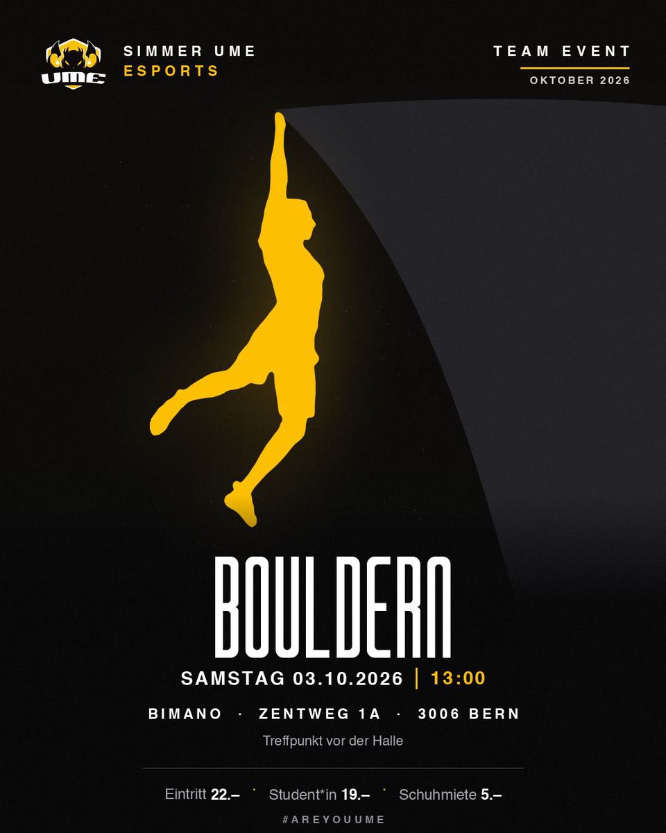 SimmerUME's tweet photo. Drei Aktivitäten, ein Switzerlan Wochenende:

🧘 Yoga — Freitag 10:30
📸 Fototermin — Samstag 12:00
🧗 Bouldern — Samstag 13:00

Bouldern sign-up  👉 https://t.co/uuGWXUVzlZ

#AreYouUME https://t.co/qFrGV9yPnH