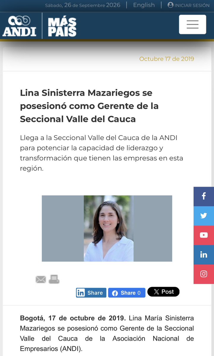 DuvalierSanchez's tweet photo. Diría mi amigo, el empresario  @MauriceArmitage “ella habla mal de mí, yo hablo bien de ella y a ninguno de los dos nos creen”. Estos son los términos en los que la gerente en el Valle de la ANDI @linasinisterra se refiere a mí. No me ofende, tampoco a quienes represento. Me queda la duda si es la posición institucional frente a un Senador. 

La @ANDI_Colombia y su director @BruceMacMaster defienden los intereses de los empresarios, lo cual en una democracia es legítimo, pero no posen de “respetuosos” y de poner “la institucionalidad y el país” por encima de sus intereses. 

Les parece valiosa la democracia, la representación política y las “buenas formas” sólo cuando son de su gusto, o cuentan con su aprobación.