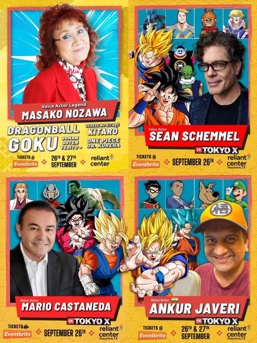 Sekai_DB's tweet photo. ¡Hoy se reúnen cuatro voces de Goku en el evento Tokyo X 2026!

Una charla casual, una sesión de preguntas y respuestas, y una celebración por el cumpleaños 90 de Masako Nozawa.

Todo ocurrirá entre las 14:00 y las 16:00 (hora de Houston).

📍 NRG Center, Houston, TX https://t.co/paKm6dhqjq