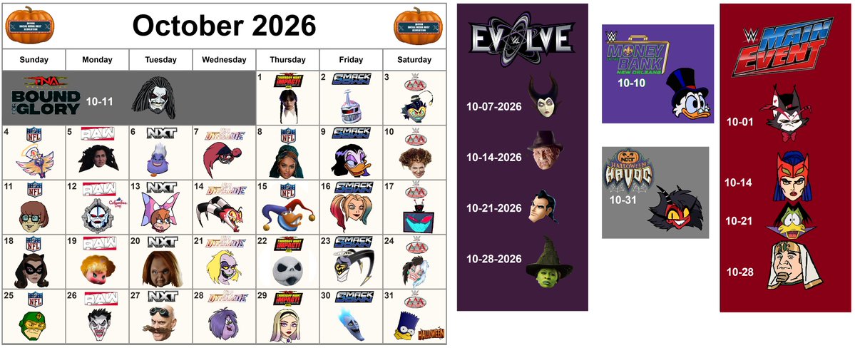 josh9180185266's tweet photo. The October hosting schedule for the jb9180 Social Media Host Revolution. Who ya excited for? #CountDuckula has been selected as the 10/21 host of #WWEMainEvent. https://t.co/Yzvcok913G