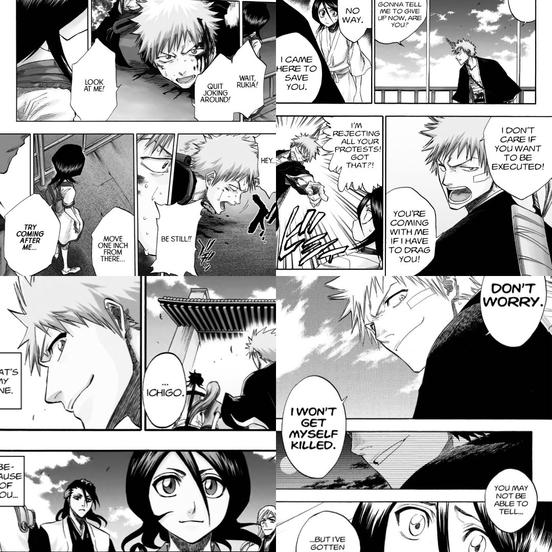 v_veritas_v's tweet photo. I noted one more fact about Ichigo. He definitely depends on eye contact with Rukia, &amp; as we know, eyes are mirror of soul. He always looks at her &amp; turns around just for that. But if Rukia turns away, he demands that she look him straight in eye. Ichigo literally depends on her. https://t.co/yDS555f4ui