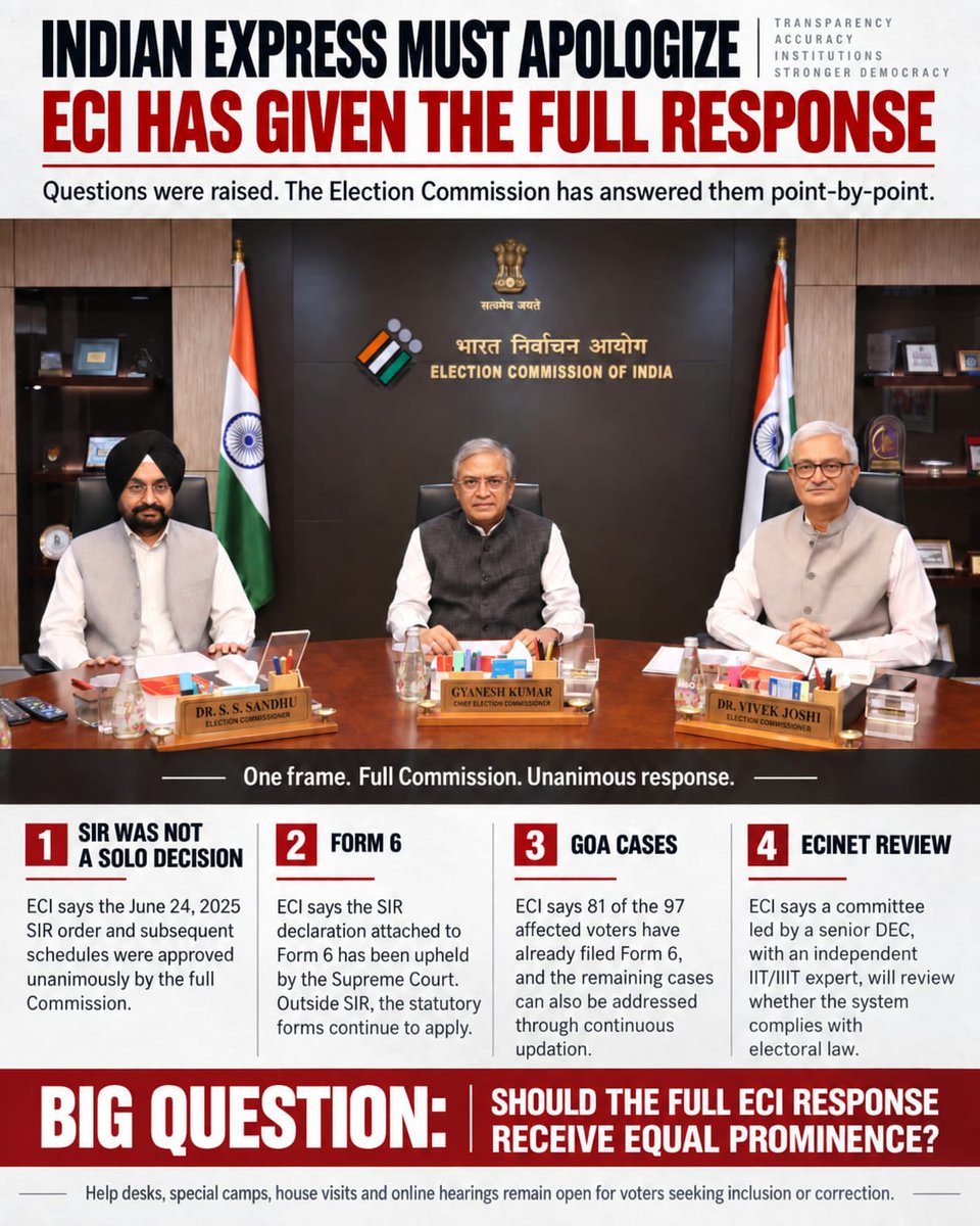 Soniya33226907's tweet photo. आंतरिक नोट्स और अंतिम निर्णय अलग हैं। ECI के अनुसार अंतिम SIR फैसला सर्वसम्मति से लिया गया। @IndianExpress #IndiaExpressApologies @RitikaChopra__ https://t.co/7CCypNV5NU