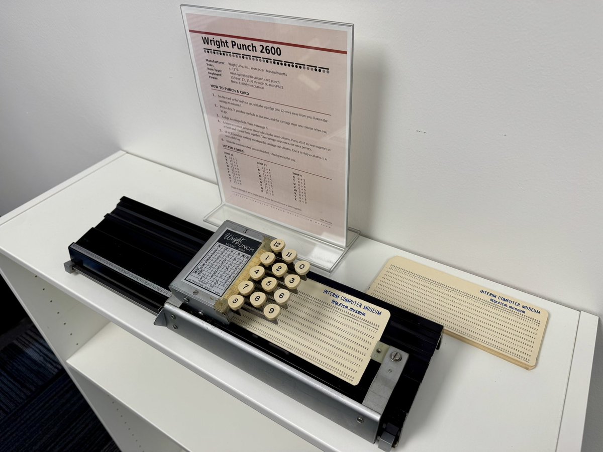 sdf_pubnix's tweet photo. Punchcard souvenir for you along with instructions for using the Wright Punch model 2600

When you’ve punched your card, run it through the reader to display up to 80 characters.

https://t.co/ihON7y2jBE

#vintagecomputer #vintageconputing #retrocomputer #retrocomputing #ibm https://t.co/Ot0bppf7l7