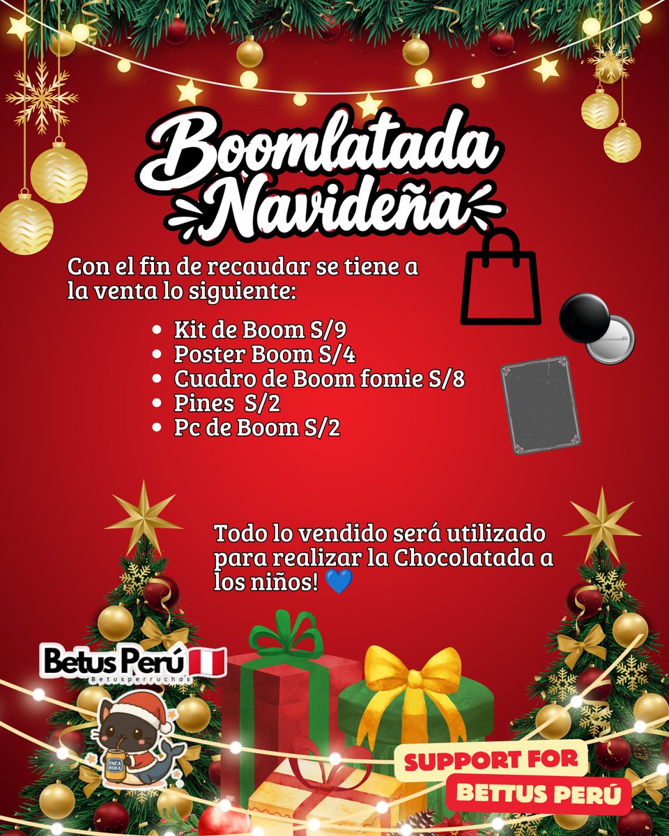 SupportBxxm's tweet photo. This Christmas, we want to share a little joy and love with children by giving them a small gift and creating a special moment for them to enjoy. 🎁✨

That’s why we are organizing our Boomlatada Navideña, an initiative that was created in 2025 with lots of love, with the goal of bringing smiles to children and making this Christmas a little more special for them. 🎄❤️

✨ How can you help?
You can join us by making a voluntary donation, helping us with supplies to prepare the Christmas hot chocolate (leche, chocolate, sugar, etc.), or donating toys and small gifts for the children. 🎁🧸

To raise funds for our Boomlatada Navideña, we will also be selling some special products, including:

🎁 Boom Kits
🖼️ Posters
✨ Photo Frames
📌 Pins
📸 Photo Cards

It doesn’t matter if your contribution is big or small. Every contribution counts, and every gesture can become a smile. ❤️

If you would like to contribute, you can do so through Yape or bank transfer. If you are joining us from abroad, please send us a private message and we will provide the details for PayPal or Western Union. 🌎💙

Join the Boomlatada and help us bring a little happiness to children this Christmas. ✨

🎁 A small act of kindness can make a big difference in a child’s heart. ❤️

Betus Perú 🇵🇪 | Support for Betus Perú

#BXXMRVW #RVW
#BoomRaveewit