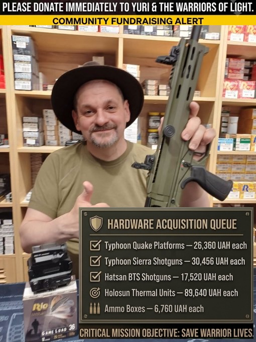 AndersRasmusso2's tweet photo. @Y_Chornomorets @MapleSyrupF @olimanagraphics @kvistp @Justinhead1982 @GMClarke21 @GrootCorine @akwtenn @nina_lindroos @RichardKernoha2 @CordialCordite A shotgun without ammo is just weight. Active assault teams need 1 box of 250 rounds per month for combat & muscle memory training. Every dollar for 12-gauge ammo (6,670 UAH/box) and new Quake Drone Hunters is DOUBLED 1:1 by local sponsors today! #TeamYuri #QuakeMPX #DroneHunter https://t.co/LTzg31zTIz