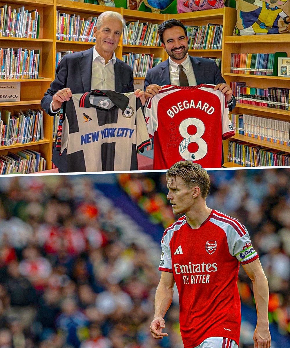 now_arsenaI's tweet photo. The Mayor of New York Zohran Mamdami, who is a huge Arsenal fan, was gifted a signed Martin Ødegaard shirt by the Prime Minister of Norway.

The Arsenal worldwide. 😍 https://t.co/TgkTe5fCwW