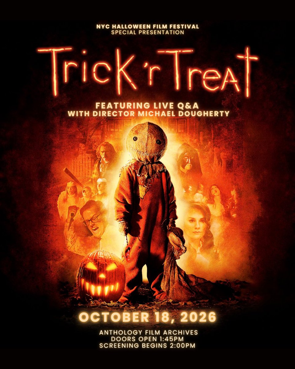 nyc_halloweenff's tweet photo. OCTOBER 18TH join us for a special presentation of Trick ’r Treat, alongside a screening of Season’s Greetings, the original short film that introduced the iconic character Sam. Director Michael Dougherty will be joining us for a special Q&amp;A! 

@Mike_Dougherty https://t.co/k4EcVMLncn