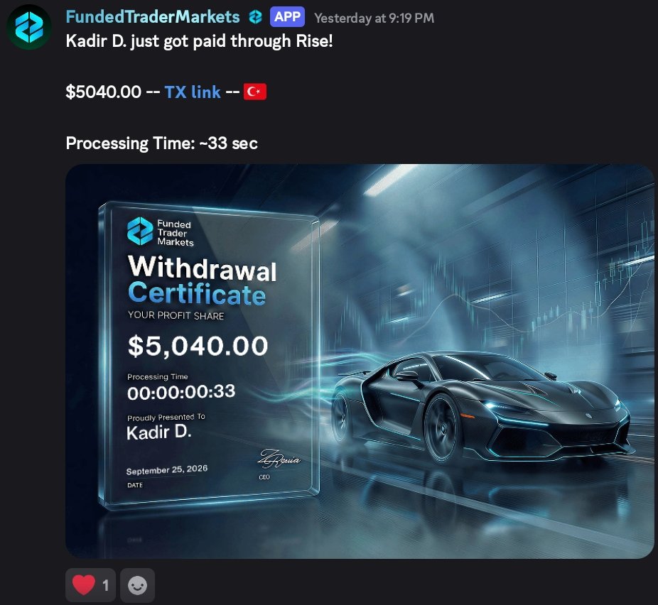 FRFUNDEDEMPIRE's tweet photo. 🚨 FTM payouts are seriously fast.

Seeing payouts like $25,600 in 18 seconds and $5,040 in around 33 seconds is impressive. ⚡

Fast processing + smooth payouts are exactly what traders want from a prop firm.

I’d genuinely love to work more closely with @FTMarketsLive and document the full journey for my community.

Big respect to @Ye_FTM and the FTM team. 🚀
