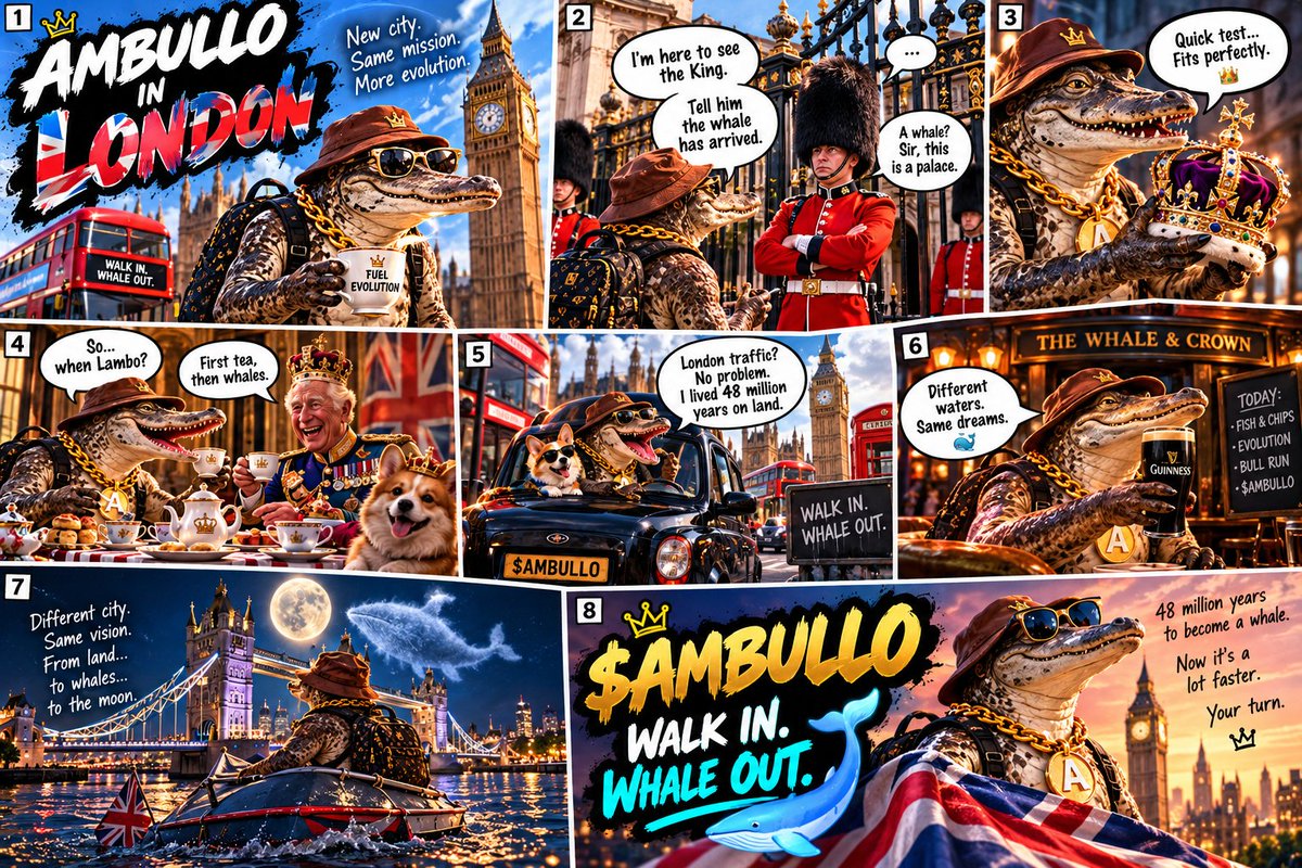 AMBULLOCETUS's tweet photo. EP. 5 — LONDON 🇬🇧🐋
AMBULLO came to London for one reason:
“I’m here to see the King.” 👑
Tea was served. ☕
Crown was tested.
London traffic was survived.
Nobody explained why a prehistoric whale now thinks he’s royalty.
We decided not to argue.
$AMBULLO 🐋
WALK IN. WHALE OUT.
Join us https://t.co/FPoIVlhIkZ