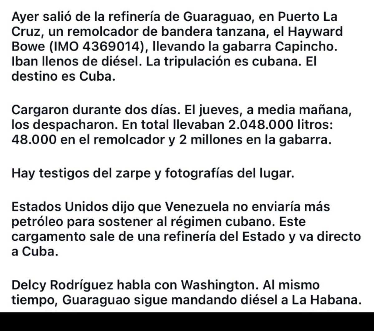 ElGanadorHenry's tweet photo. 🇻🇪🇺🇲🚨 ATENTOS

DELCY ENVÍA PETRÓLEO A CUBA DE CONTRABANDO 

Se burlan de @realDonaldTrump
@SecRubio

Así los castros jamás entregará el poder 

EEUU debe tomar medidas urgentes!

O toma Cuba o saca a Delcy !

O las dos! https://t.co/yNEgQ2rnQ7
