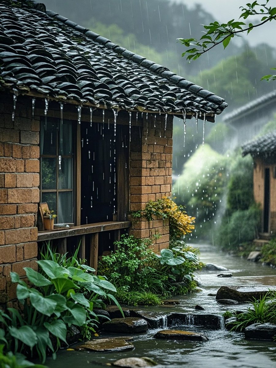 armynhotwiter's tweet photo. [阴雨天窝在臃遮老屋里，望着檐下挂着的蓑衣，窗边站着一只缩着脚的鹤，慢得正好]， https://t.co/Gwt9Glfkgm