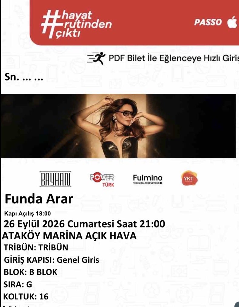Crazylionnnn's tweet photo. Funda Arar Ataköy Marina Açık Hava Konserine 2 adet B blokta fazladan biletim vardır.Uygun fiyata veririm ilgilenenler mesaj atabilir. https://t.co/13XwdOVMdt