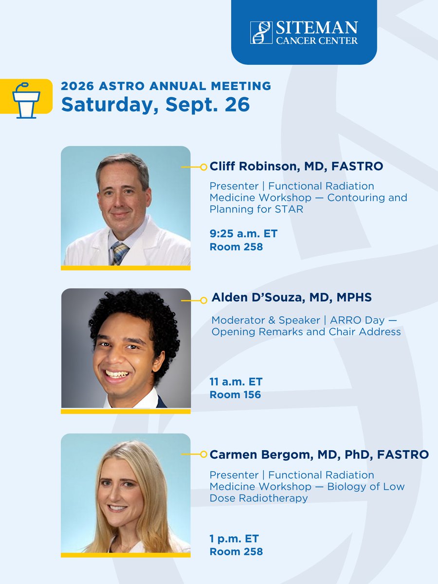 SitemanCenter's tweet photo. We're excited to present at the @ASTRO_org Annual Meeting 2026, kicking off today in Boston! Here are our @washumedicine presenters for the day from Siteman Cancer Center. https://t.co/h8IY2tQ8d0
