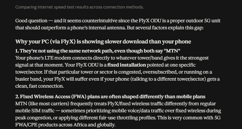 SirWilancy's tweet photo. Just found this out and it explains a lot. Your MTN FLY X and mobile internet share different Internet towers.  Having good mobile internet does not necessarily mean you will have good MTN ODU internet. https://t.co/mkVZjHgM6P