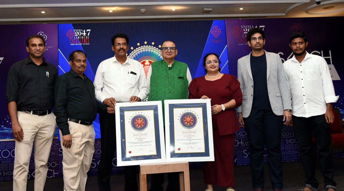 DIPROVIZAG's tweet photo. 🏆 A proud moment for Andhra Pradesh at the 110th SKOCH Awards Ceremony held at India Habitat Centre, New Delhi.
✨ Information &amp; Public Relations Department received the Silver Award for Media Accreditation &amp; Management System.
#SKOCHAwards #AndhraPradesh #AmaravatiQuantumValley https://t.co/YqKNfYP3vT