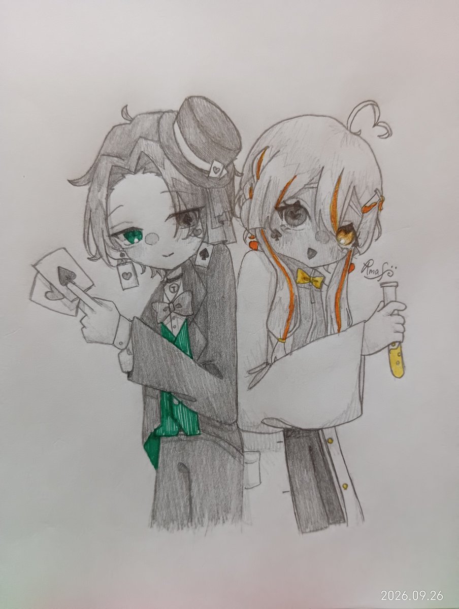 nonoha3_28's tweet photo. この小説用キャラ内での個人的推しペアちゃんです！
💚「Well･Hananira（ウェル･ハナニラ）」
💛「Shall･Maronier（シャル･マロニエ）」
2人は施設育ちの義兄妹ちゃんですとてもかわいい🫶🏻︎

 #あまふぁーと
 #アスターに花束を
 #オリキャラ https://t.co/4L9jS4jYjI