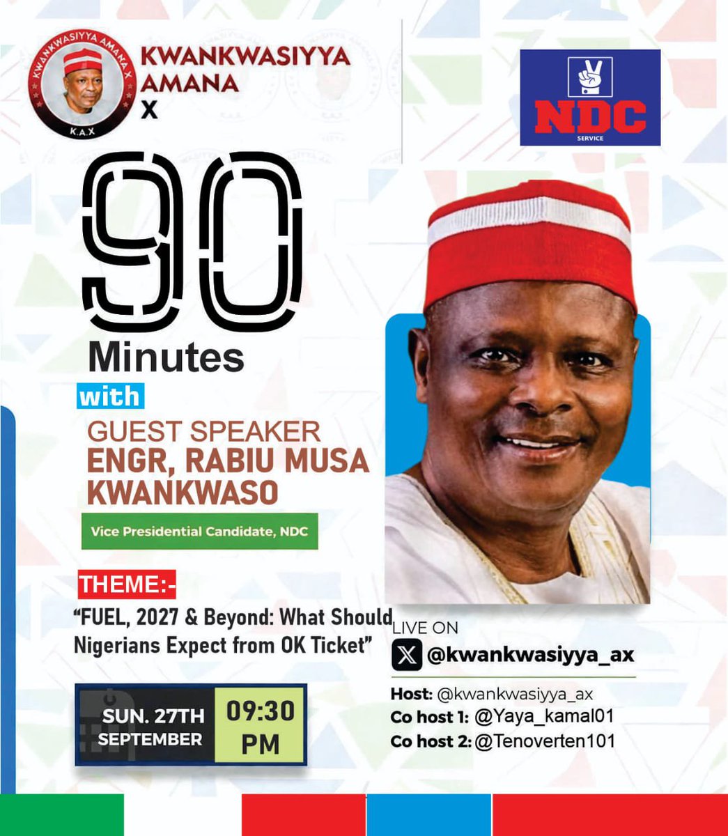 Abdulazeez7yola's tweet photo. Tomorrow the kwankwasiya Amana X is going to host his excellency Dr.rabiu Musa kwankwaso in a 90minutes space please join for an insightful discussion. https://t.co/Os7J6p9hf9