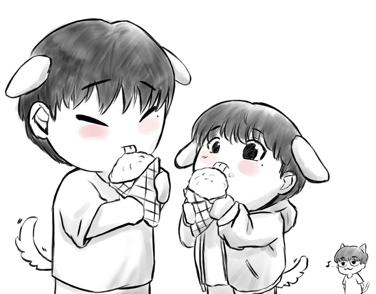 Ariayuo's tweet photo. Just two puppies enjoying their gelato while their uncle looks on. I love Zeka and Keira’s friendship ❤️. Hope they have a good time in Nagoya and eat more delicious food. https://t.co/0dSin6NWBE