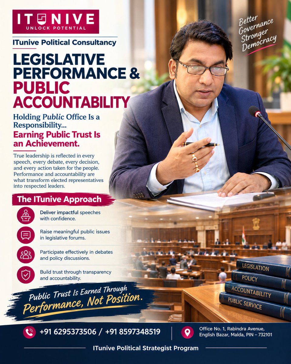 Mostafijur1990's tweet photo. The ITunive Political Strategist Program equips leaders with the skills needed to perform effectively in legislative forums while serving the people with integrity and responsibility.

#PoliticalStrategist #LegislativeLeadership #PublicAccountability #PoliticalLeadership https://t.co/vMqRowlWmH