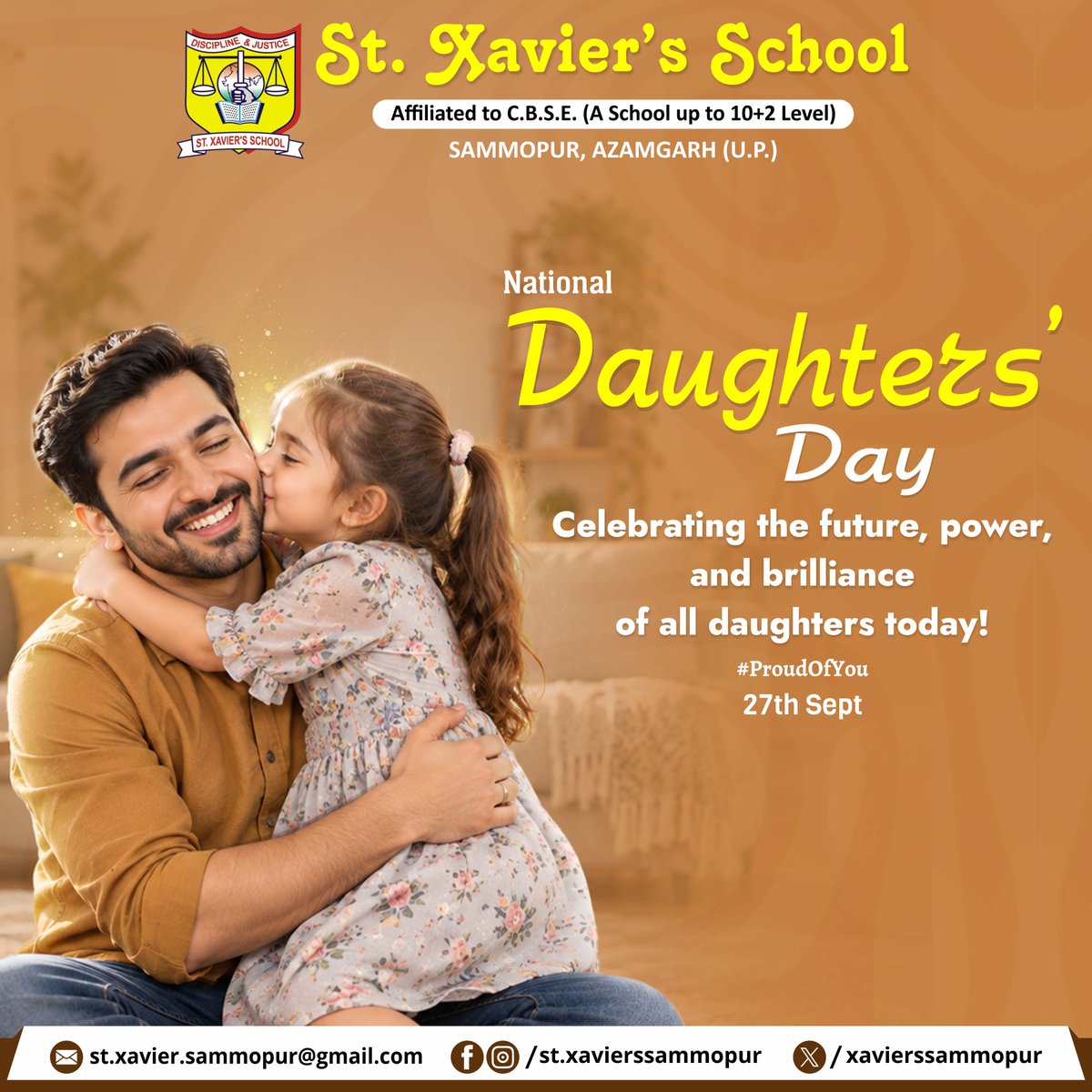 xavierssammopur's tweet photo. A daughter may outgrow your lap, but she will never outgrow your heart. Happy Daughter’s Day!
#ForeverLove #DaughterForever #HeartToHeart #UnbreakableBond #LoveForDaughter #FamilyForever #EndlessLove #DaughterMemories #AlwaysInMyHeart #PreciousRelationship https://t.co/3BqRgDIlji