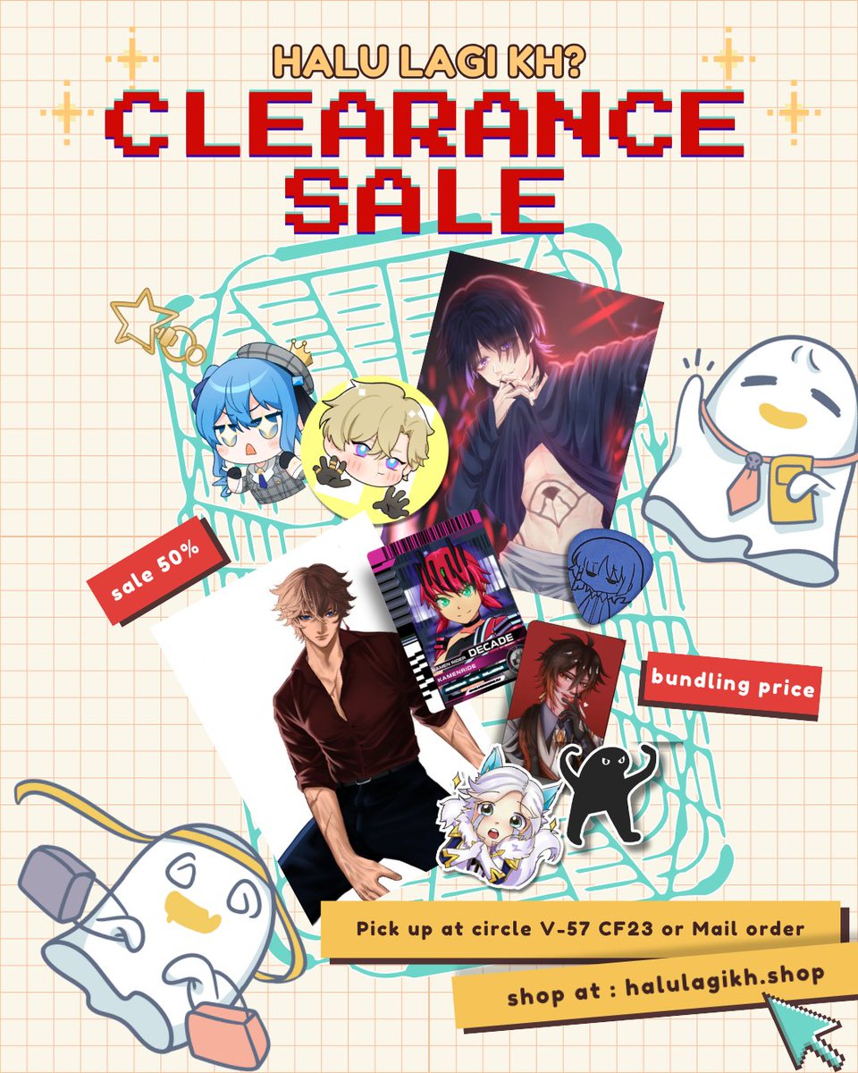 halulagikh's tweet photo. 💛&amp;🔁 Appreciated!!
CLEARANCE SALE BEFORE #CF23

📦 Pick up and mail order
Period : 26 sept - 15 Oct 2026
📍Circle Halu Lagi Kh? V-57
Fandom : Genshin, wuwa, cat, kamen rider
Shop : https://t.co/B2S1XUBbEK

#Comifuro23 #Comifuro23Catalogue
#CF23Catalogue https://t.co/GtaJVcmoco