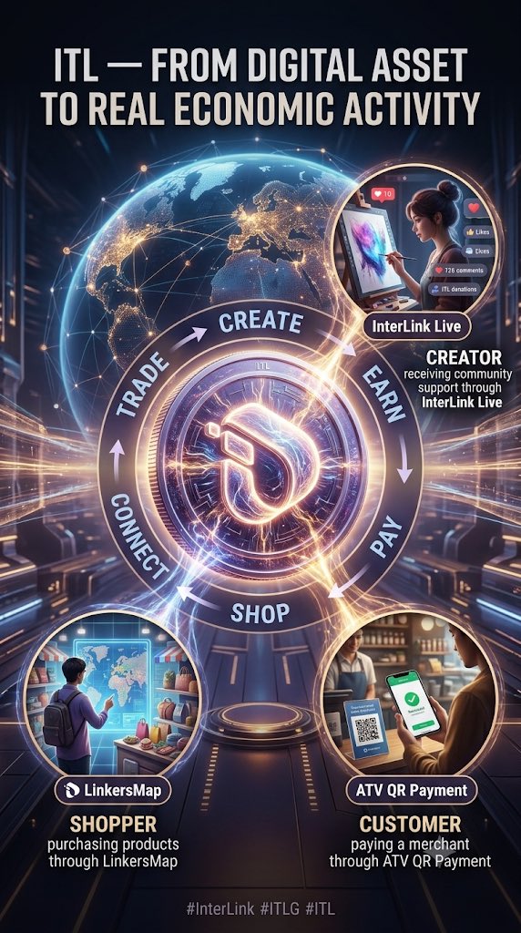 Naga0bp's tweet photo. ITL: Connecting digital assets to real economic activity. Our blockchain ecosystem supports creators, simplifies everyday payments, and drives commerce through InterLink Live, ATV QR, and LinkersMap. #InterLink #ITLG #ITL https://t.co/Tfdm2I5TSY