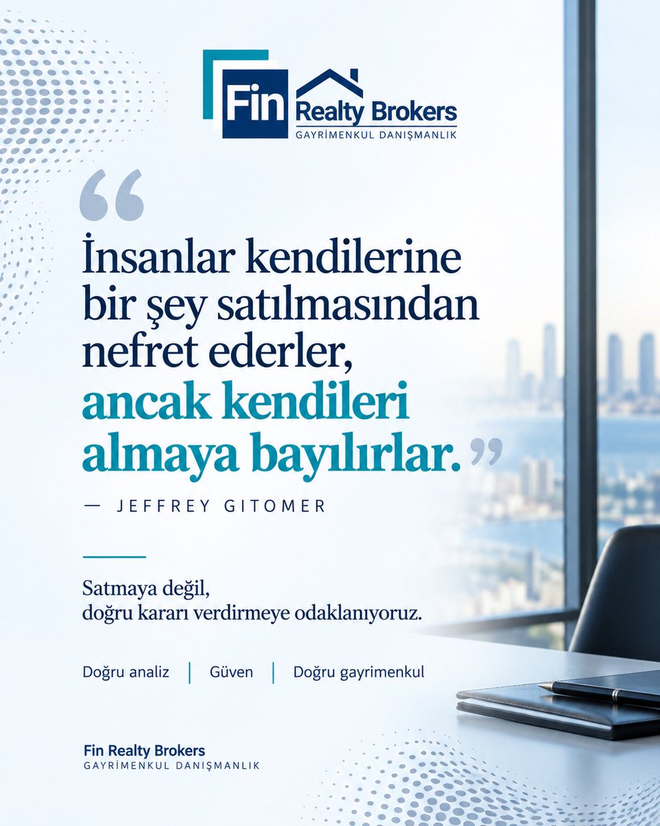 Fath_Bzkrt's tweet photo. Gayrimenkulde iyi satış, müşteriyi ikna etmekle değil; doğru kararı verebilmesi için doğru bilgiyi sunmakla başlar.

Bizim için mesele yalnızca bir gayrimenkulü satmak ya da kiralamak değil.
Doğru analiz yapmak, ihtiyacı anlamak ve süreci güvenle yönetmek.

#gayrimenkul https://t.co/G9AMfuHxNF